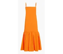 Flounce gathered cotton-poplin midi dress - Orange