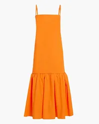 Another Tomorrow Flounce gathered cotton-poplin midi dress - Orange Orange