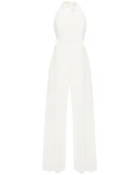 Halston Layered pleated chiffon and crepe halterneck jumpsuit - White White