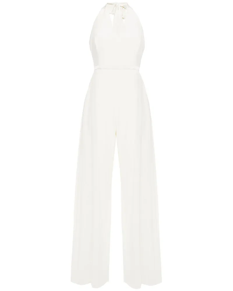 Halston Layered pleated chiffon and crepe halterneck jumpsuit - White White