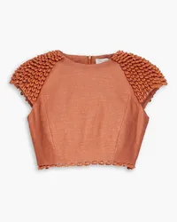 Zimmermann Embellished cropped cotton and linen-blend top - Brown Brown