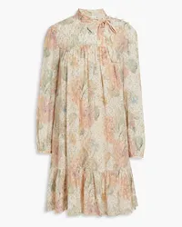 RED Valentino Floral-print metallic fil coupe mini dress - Neutral Neutral