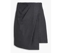 Wrap-effect pinstriped stretch-wool flannel mini skirt - Gray