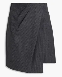 IRO Wrap-effect pinstriped stretch-wool flannel mini skirt - Gray Gray