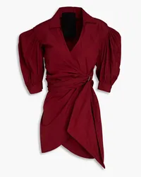 RED Valentino Ruched taffeta mini wrap dress - Burgundy Burgundy