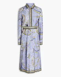 Emilio Pucci Pleated printed silk-twill midi shirt dress - Blue Blue