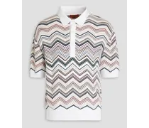 Striped cotton-blend polo shirt - White