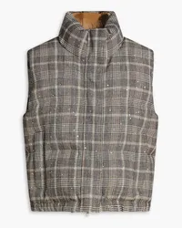 Brunello Cucinelli Embellished Prince of Wales checked quilted wool-blend tweed vest - Black Black