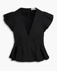 RED Valentino Pleated cotton-blend poplin peplum top - Black Black