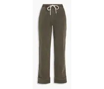 Brushed cotton-blend twill straight-leg pants - Gray