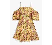 Lila cold-shoulder floral-print cotton-poplin mini dress - Yellow