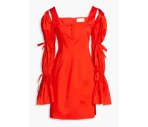 Tie-detailed stretch-cotton poplin mini dress - Red