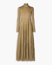 KHAITE Jupiter pleated metallic knitted maxi dress - Metallic Metallic