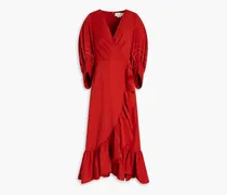 Jane wrap-effect ruffled twill midi dress - Red