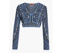 Cropped jacquard-knit cardigan - Blue