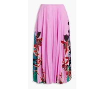 Pleated floral-print silk-chiffon midi skirt - Pink
