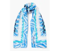 Ezra printed cotton and silk-blend mousseline scarf - Blue - OneSize