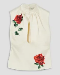 Magda Butrym Gathered cutout floral-print silk and wool-blend top - White White