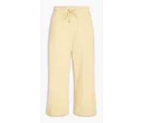 Cropped French cotton-terry track pants - Yellow