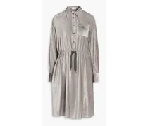 Bead-embellished corduroy shirt dress - Gray