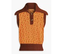 Elfie two-tone cropped crochet-knit vest - Orange