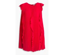 Pleated ruffled crepe de chine mini dress - Red