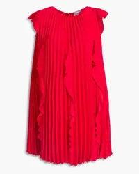 RED Valentino Pleated ruffled crepe de chine mini dress - Red Red