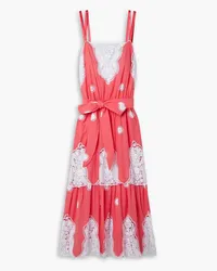 Miguelina Esme belted crochet-trimmed cotton-voile midi dress - Pink Pink