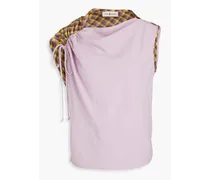 Gingham jacquard and crepe top - Purple
