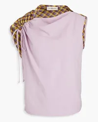 Tory Burch Gingham jacquard and crepe top - Purple Purple