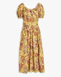 Ulla Johnson Golda cutout printed cotton-poplin midi dress - Yellow Yellow