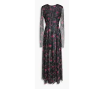 Floral-print tulle maxi dress - Black