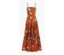 Tiered floral-print cotton-poplin maxi dress - Orange