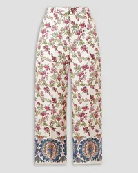 Etro Cropped printed silk-twill straight-leg pants - White White