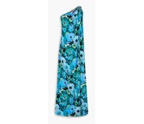 One-shoulder floral-print silk crepe de chine maxi dress - Blue