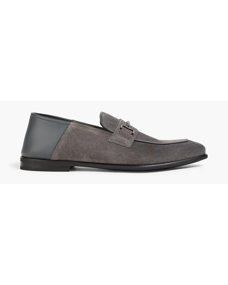 Dunhill Embellished suede collapsible-heel loafers - Gray Gray