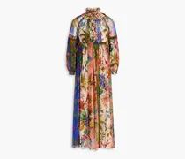 Ruffled floral-print silk-crepon midi dress - Multicolor