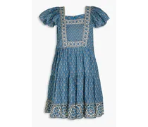 Fernanda pintucked floral-print cotton mini dress - Blue