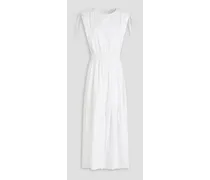 Tiered cotton-poplin midi dress - White