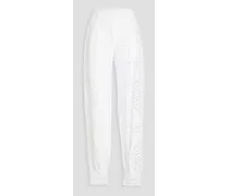 Broderie anglaise cotton-blend tapered pants - White