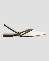 Brunello Cucinelli Bead-embellished leather slingback point-toe flats - White White