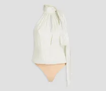 An pussy-bow silk-blend chiffon and Lurex bodysuit - White