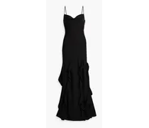Kamila ruffled silk-blend satin gown - Black