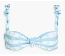 Vichy knotted gingham bikini top - Blue