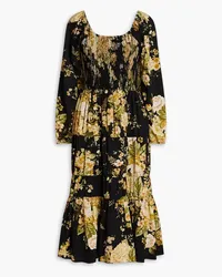 Mikael Aghal Off-the-shoulder gathered floral-print crepe midi dress - Black Black