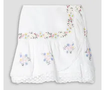Rhodes wrap-effect embroidered cotton-gauze mini skirt - White