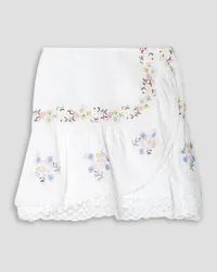 LoveShackFancy Rhodes wrap-effect embroidered cotton-gauze mini skirt - White White