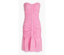 Strapless embellished ruched mesh dress - Pink