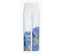 Floral-print silk crepe de chine straight-leg pants - Blue