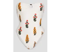 Toronja cutout embroidered bead-embellished bandeau swimsuit - White